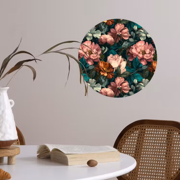 Bloemen - Schilderachtig - Patroon - Roze Wandcirkel behangsticker klein 186 -sfeer3
