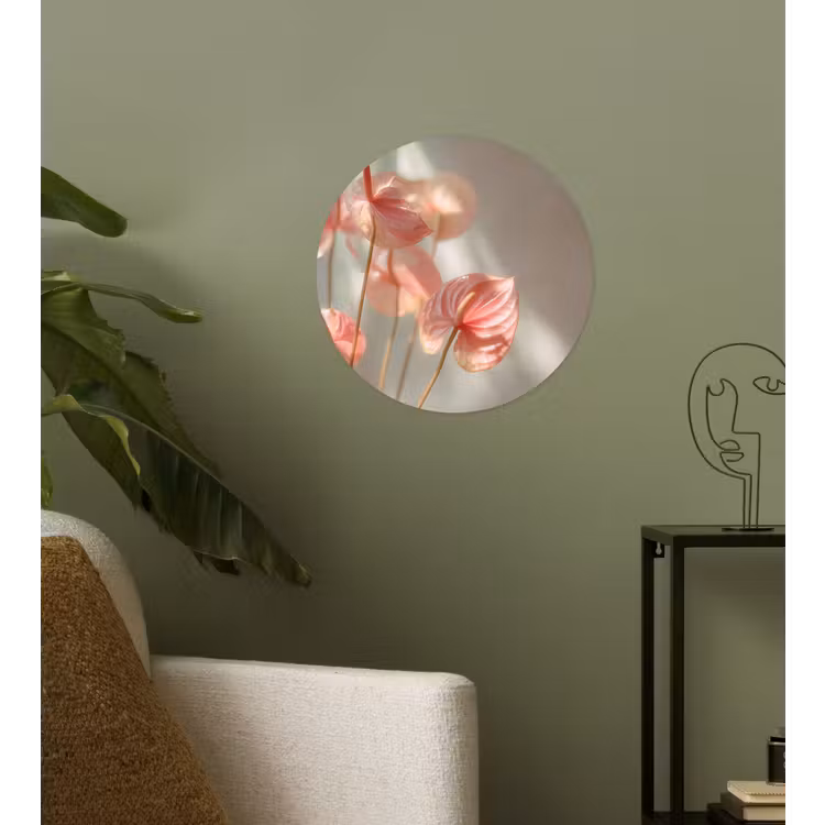 Bloemen - Stelen - Roze - Schaduw Wandcirkel behangsticker klein -sfeer2