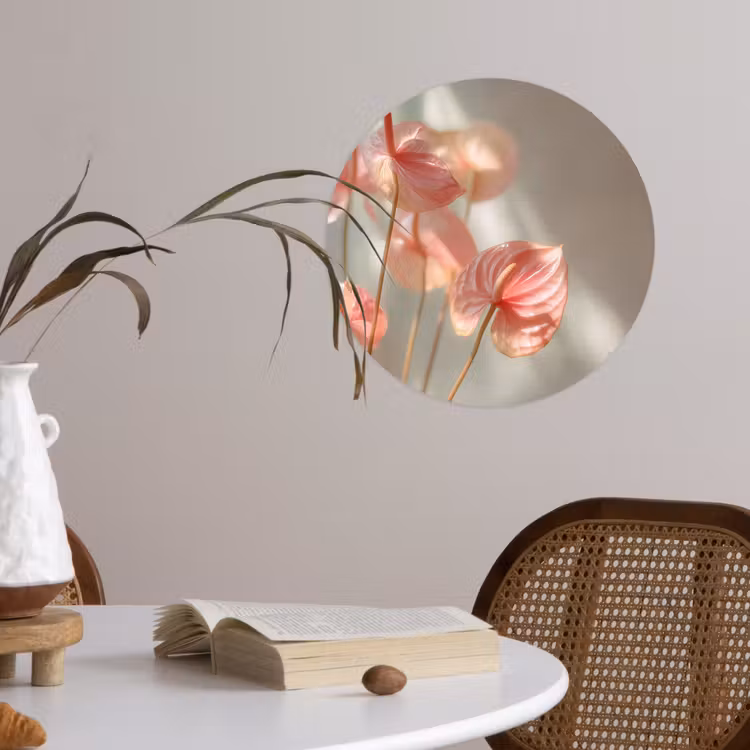 Bloemen - Stelen - Roze - Schaduw Wandcirkel behangsticker klein -sfeer3