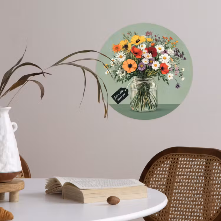 Bloemen - Vaas - Kaartje Wandcirkel behangsticker klein -sfeer3