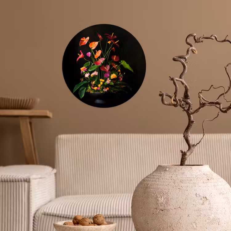 Bloemen - Vaas - Kleurrijk Wandcirkel behangsticker klein -sfeer1