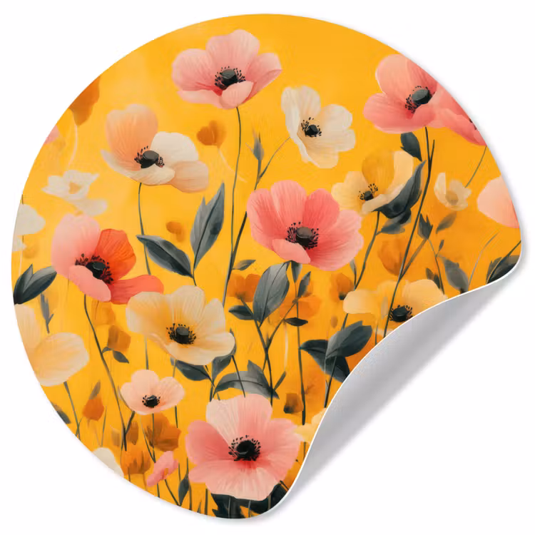 Bloemen - Veld - Geel Wandcirkel behangsticker klein -3d