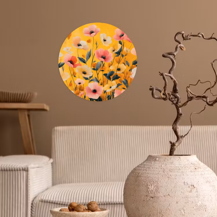 Bloemen - Veld - Geel Wandcirkel behangsticker klein -sfeer1