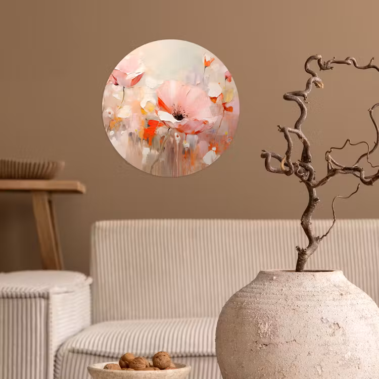 Bloemen - Watercolor - Roze - Abstract - Kunst Wandcirkel behangsticker klein -sfeer1