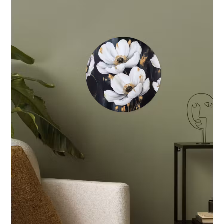 Bloemen - Wit - Abstract Wandcirkel behangsticker klein -sfeer2
