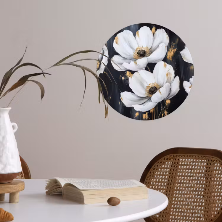 Bloemen - Wit - Abstract Wandcirkel behangsticker klein -sfeer3