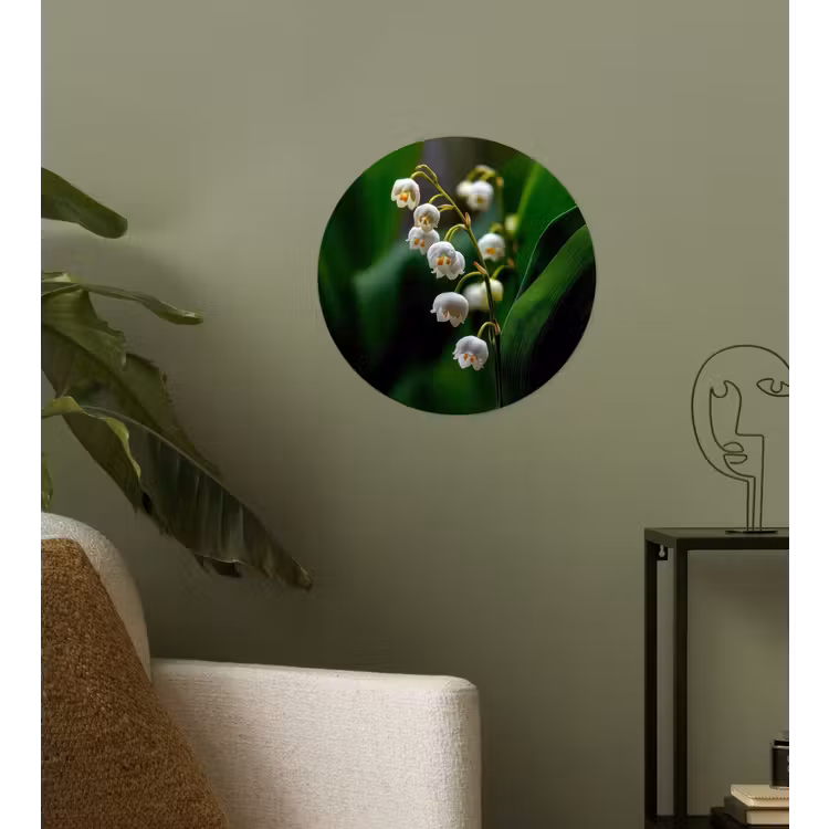 Bloemen - Wit - Bladeren - Lelietjes Wandcirkel behangsticker klein -sfeer2