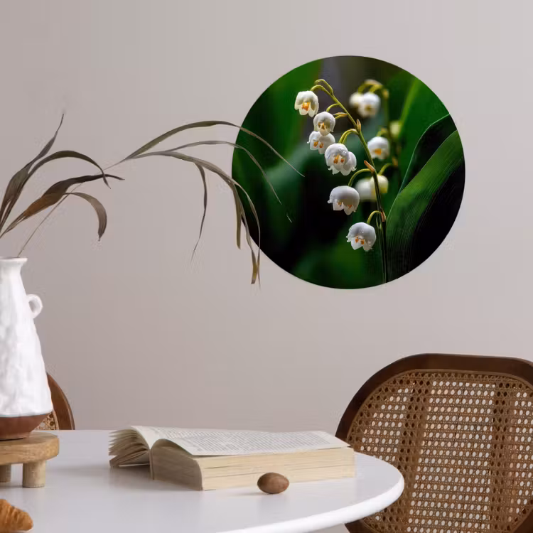 Bloemen - Wit - Bladeren - Lelietjes Wandcirkel behangsticker klein -sfeer3
