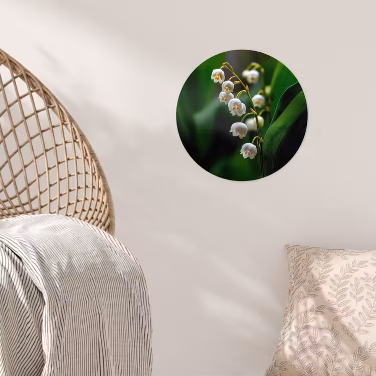 Bloemen - Wit - Bladeren - Lelietjes Wandcirkel behangsticker klein -sfeer4