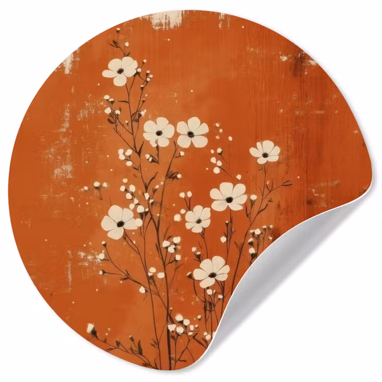 Bloemen - Wit - Subtiel - Roestkleur Wandcirkel behangsticker klein -3d