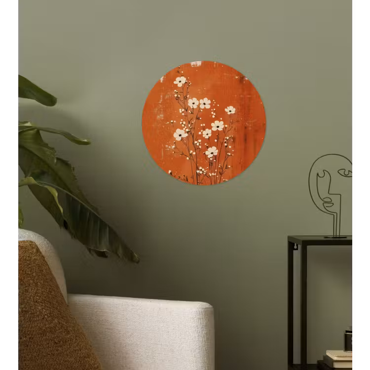 Bloemen - Wit - Subtiel - Roestkleur Wandcirkel behangsticker klein -sfeer2