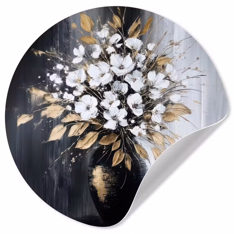 Bloemen - Wit - Vaas - Abstract Wandcirkel behangsticker klein -3d