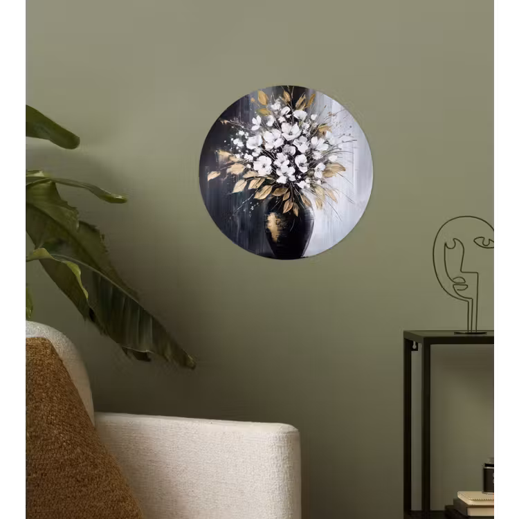 Bloemen - Wit - Vaas - Abstract Wandcirkel behangsticker klein -sfeer2