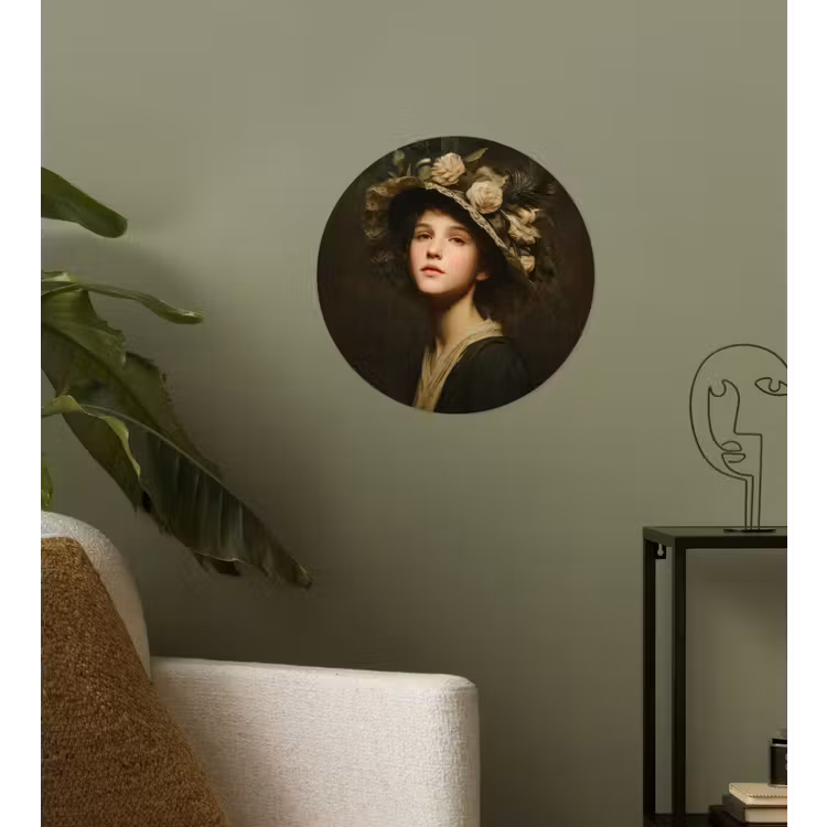 Bloemenhoed - Portret - Vrouw Wandcirkel behangsticker klein -sfeer2