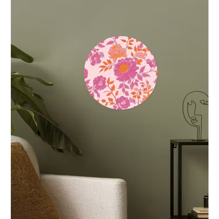 Bloemenpatroon - Roze - Oranje - Bloemen Wandcirkel behangsticker klein -sfeer2