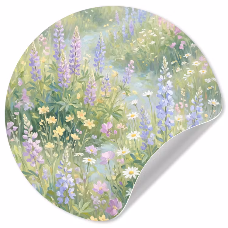 Bloemenveld - Heuvels - Kleurrijk Wandcirkel behangsticker klein -3d