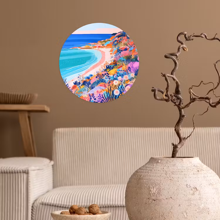 Bloemenweide - Zee - Zomers Wandcirkel behangsticker klein -sfeer1