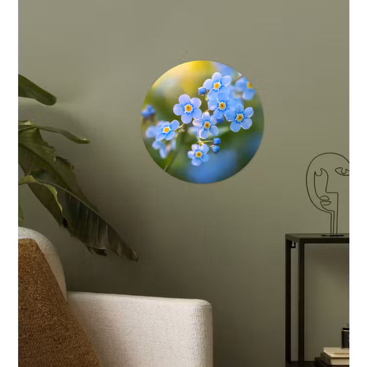 Bloemetjes - Blauw - Vergeet mij nietjes Wandcirkel behangsticker klein -sfeer2
