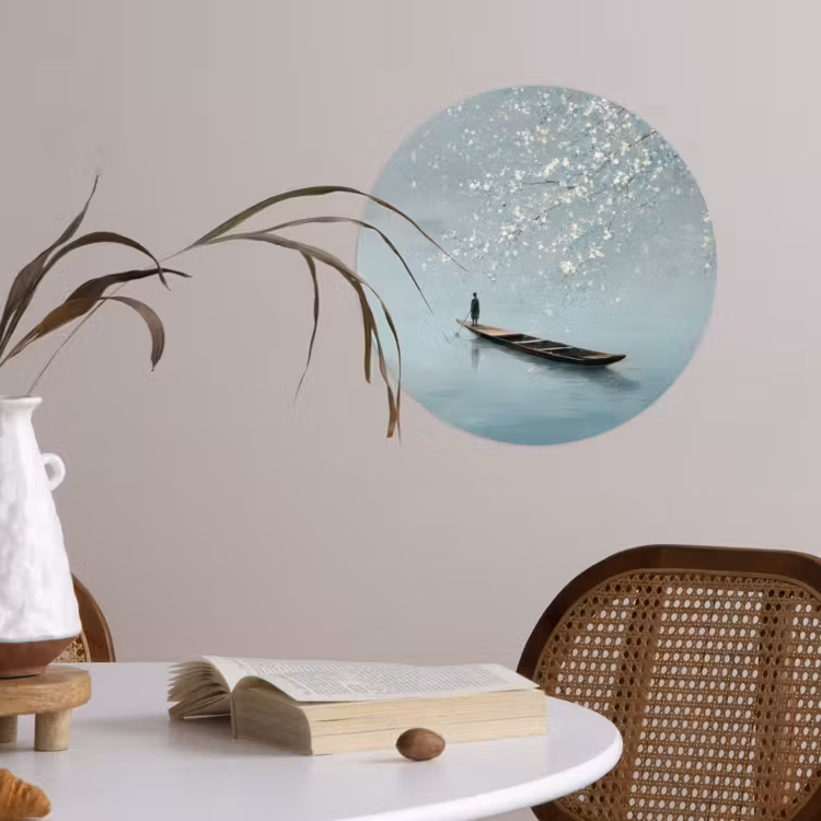 Bloesems - Minimalistisch - Wateroppervlak - Boot Wandcirkel behangsticker klein -sfeer3