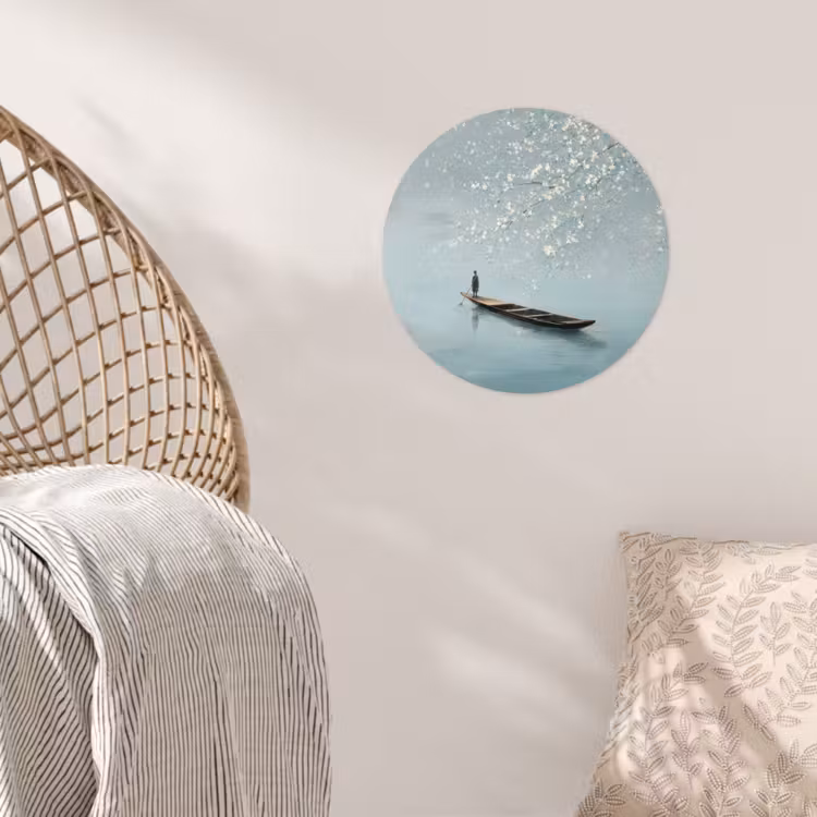 Bloesems - Minimalistisch - Wateroppervlak - Boot Wandcirkel behangsticker klein -sfeer4