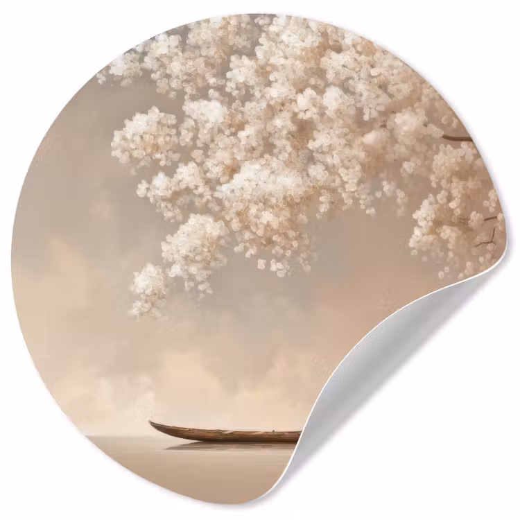 Bloesems - Wit - Boot - Minimalistisch Wandcirkel behangsticker klein -3d