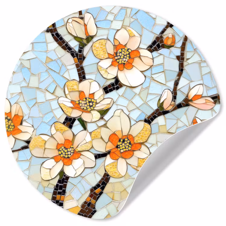 Bloesems - Wit - Mozaïek - Tak Wandcirkel behangsticker klein -3d