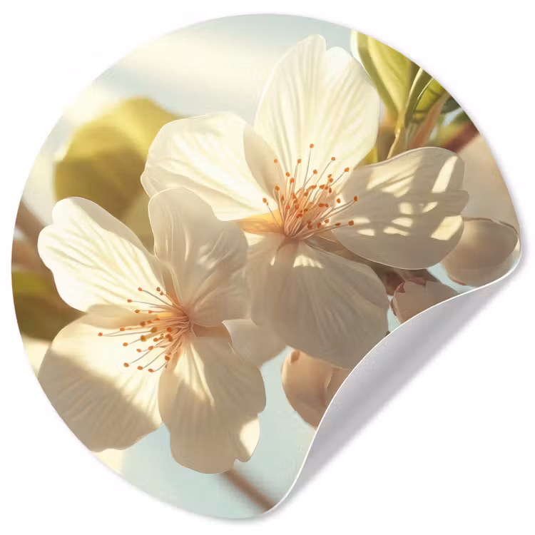 Bloesems - Wit - Zonnestralen -  Bloemblaadjes Wandcirkel behangsticker klein -3d