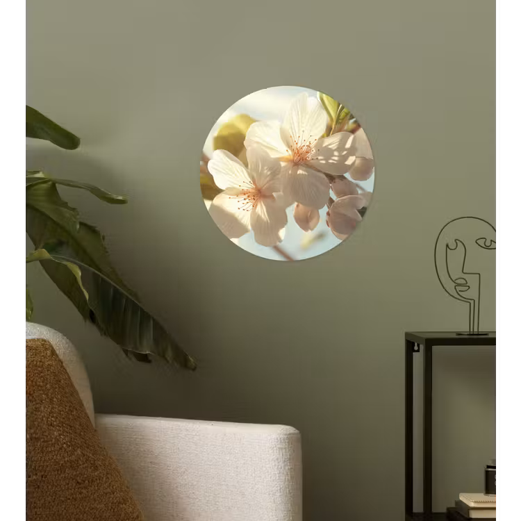 Bloesems - Wit - Zonnestralen -  Bloemblaadjes Wandcirkel behangsticker klein -sfeer2