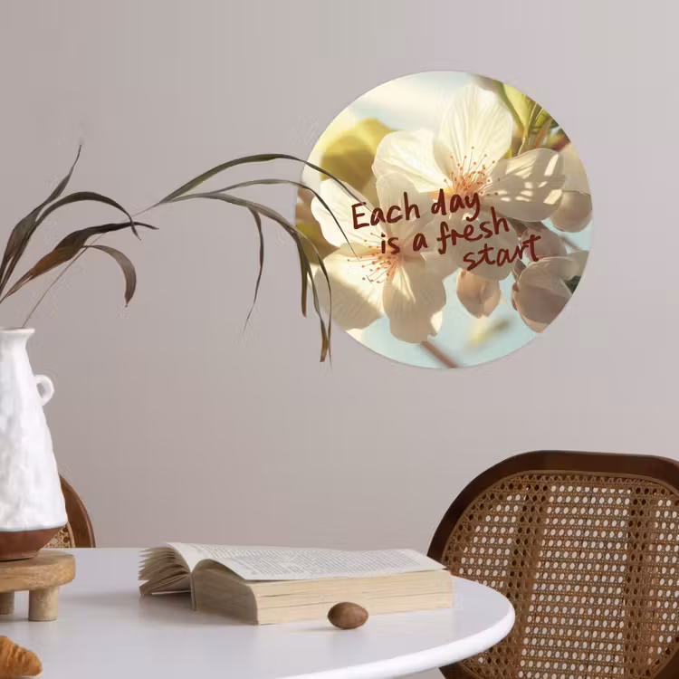 Bloesems - Zonlicht - Quote - Wit Wandcirkel behangsticker klein -sfeer3