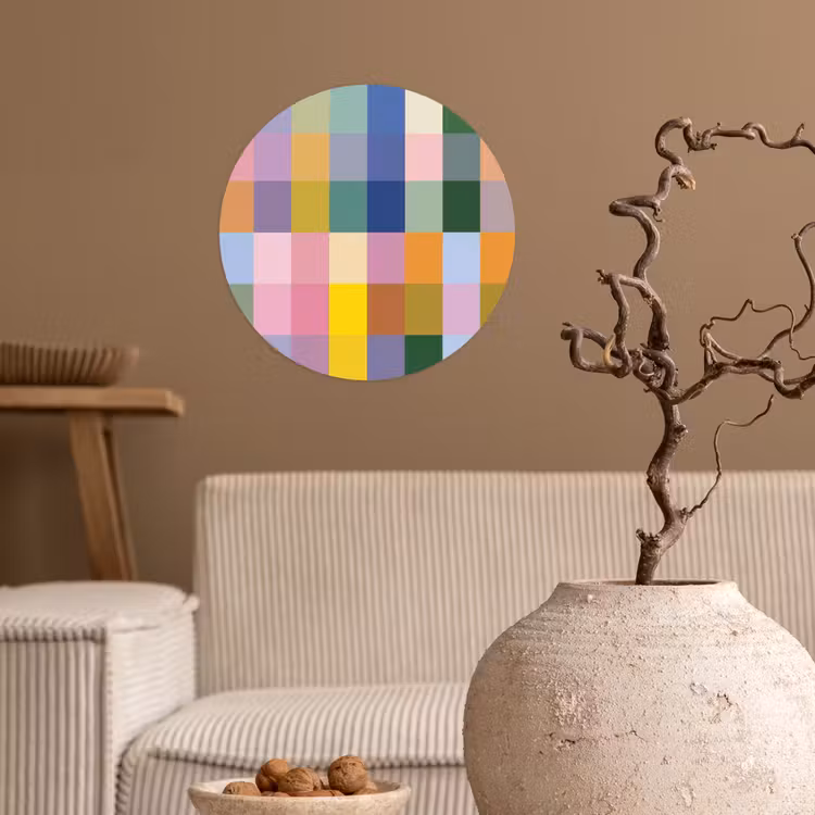 Blokken - Vierkant - Patroon - Gekleurd Wandcirkel behangsticker klein -sfeer1