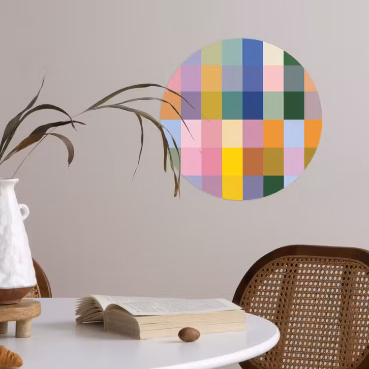 Blokken - Vierkant - Patroon - Gekleurd Wandcirkel behangsticker klein -sfeer3