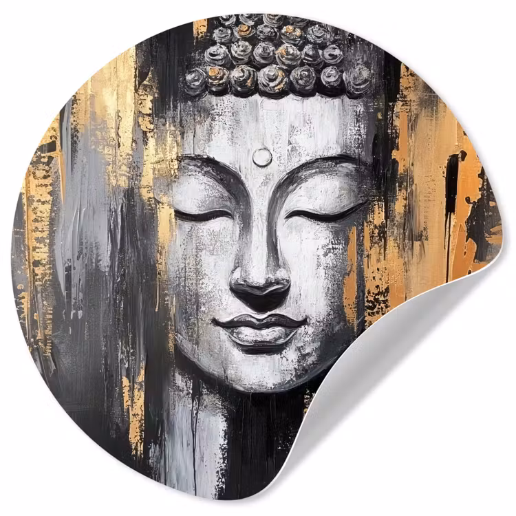 Boedhha - Penseelstreken - Goud - Abstract Wandcirkel behangsticker klein -3d