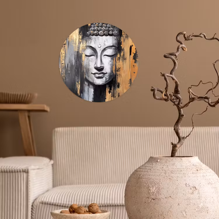Boedhha - Penseelstreken - Goud - Abstract Wandcirkel behangsticker klein -sfeer1
