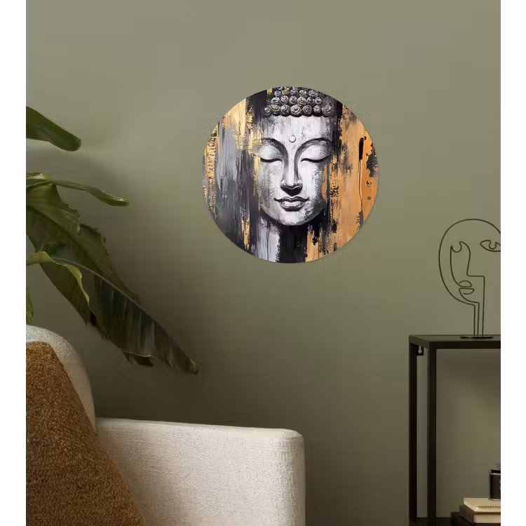 Boedhha - Penseelstreken - Goud - Abstract Wandcirkel behangsticker klein -sfeer2