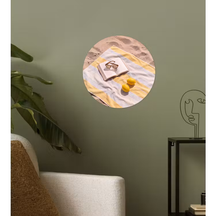 Boek - Zonnebril - Strand - Zomer - Geel Wandcirkel behangsticker klein -sfeer2