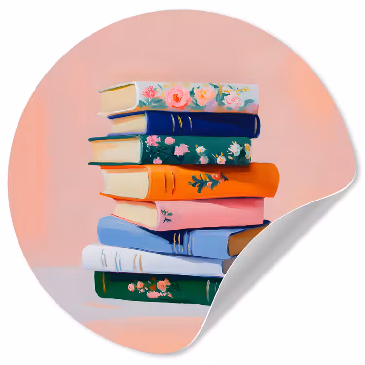 Boeken - Stapel - Kleurrijk Wandcirkel behangsticker klein -3d