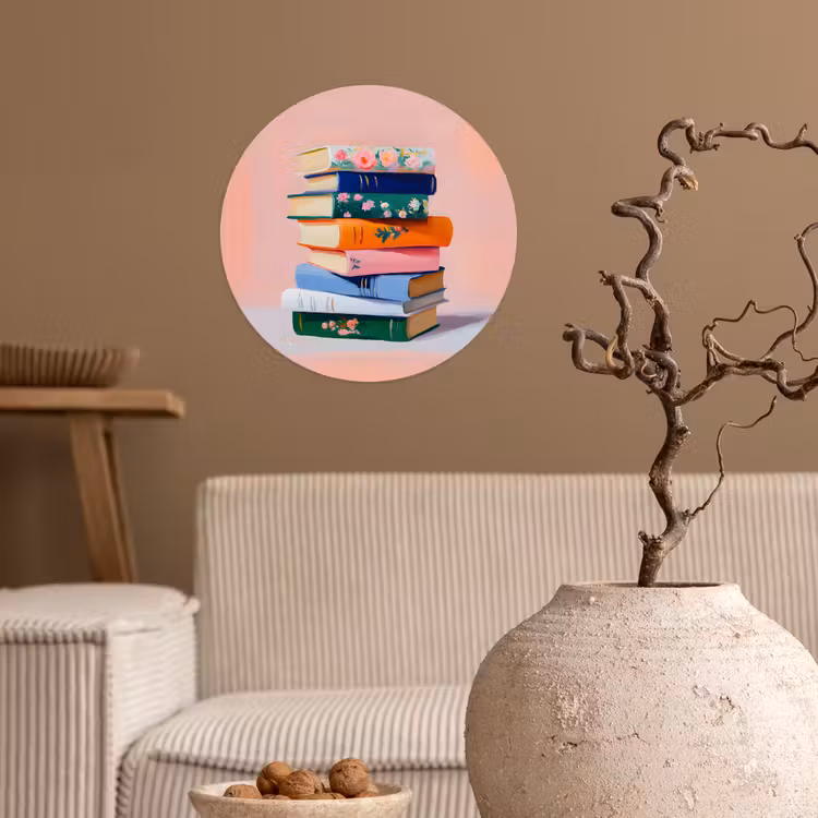 Boeken - Stapel - Kleurrijk Wandcirkel behangsticker klein -sfeer1