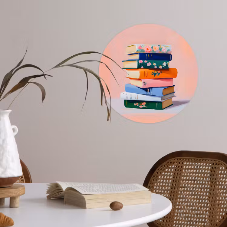 Boeken - Stapel - Kleurrijk Wandcirkel behangsticker klein -sfeer3