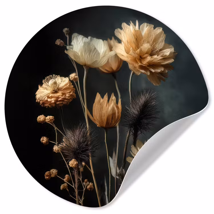 Boeket - Bloemen - Licht - Zwart Wandcirkel behangsticker klein -3d