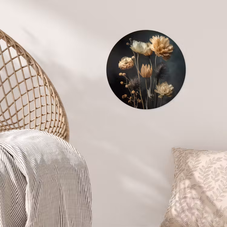 Boeket - Bloemen - Licht - Zwart Wandcirkel behangsticker klein -sfeer4