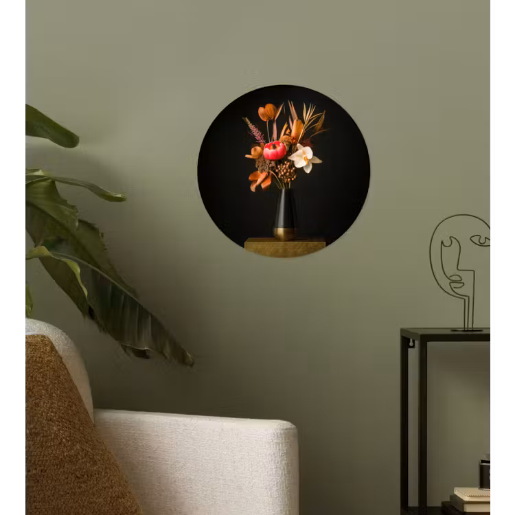 Boeket - Oranje - Gouden - vaas Wandcirkel behangsticker klein -sfeer2