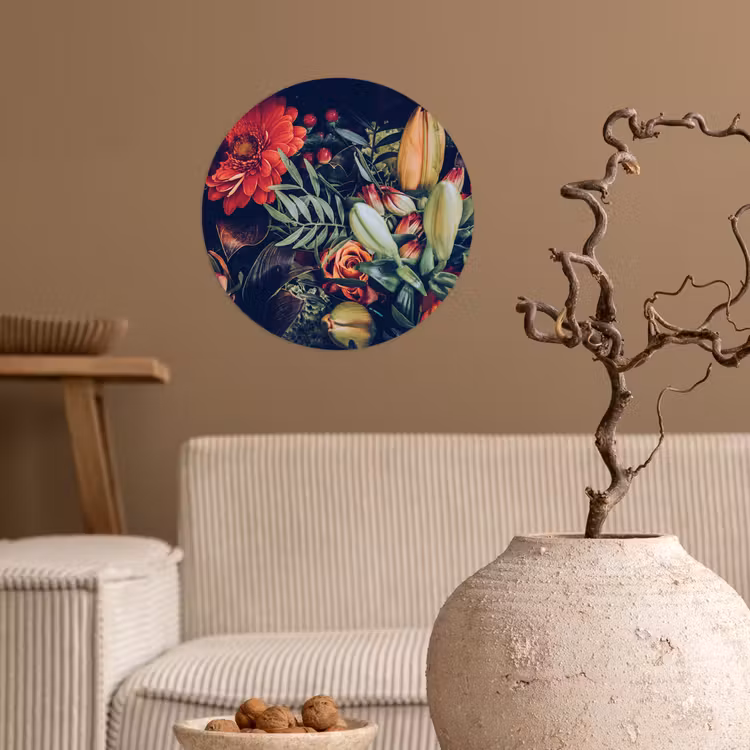 Boeket - Stilleven - Bloemen - Planten - Rood Wandcirkel behangsticker klein -sfeer1