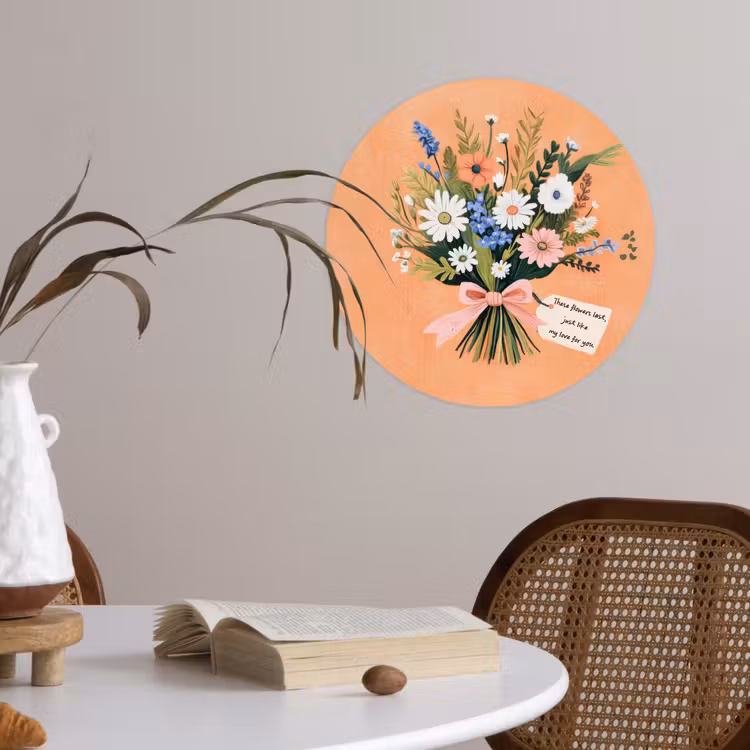 Boeket - Strikje - Quote Wandcirkel behangsticker klein -sfeer3