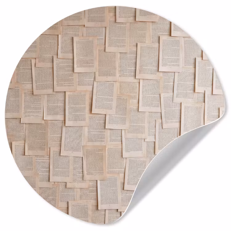 Boekpagina - Collage - Literatuur - Vintage - Beige Wandcirkel behangsticker klein -3d