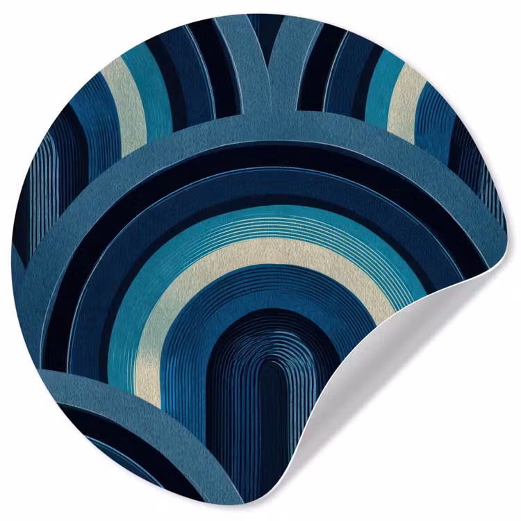 Bogen - Geometrisch - Patroon - Blauw - Retro Wandcirkel behangsticker klein 186 -3d
