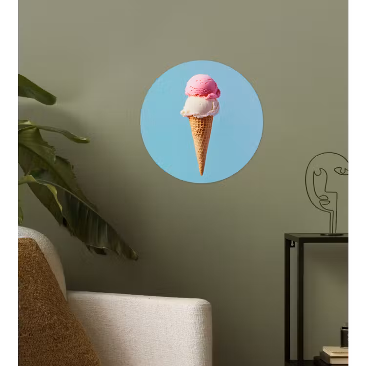 Bolletjes - Schepijs - Hoorntje - Blauw Wandcirkel behangsticker klein -sfeer2