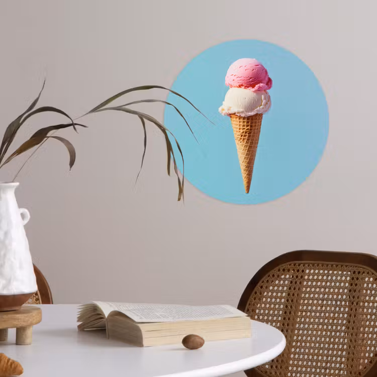 Bolletjes - Schepijs - Hoorntje - Blauw Wandcirkel behangsticker klein -sfeer3