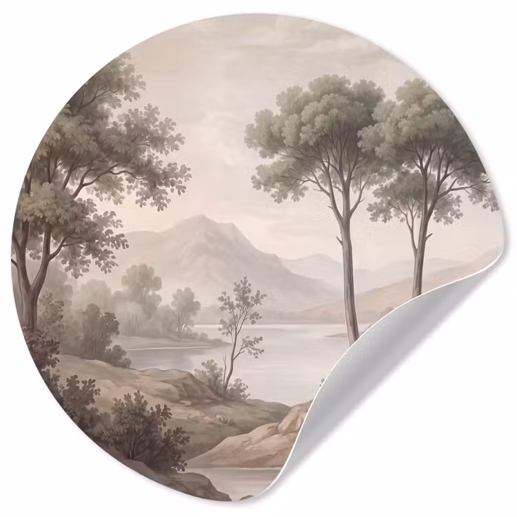 Bomen - Meer - Bergen - Illustratie Wandcirkel behangsticker klein -3d