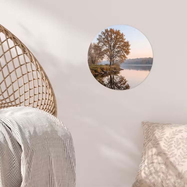 Bomen - Reflectie - Water - Zonsopgang - Serene Wandcirkel behangsticker klein -sfeer4