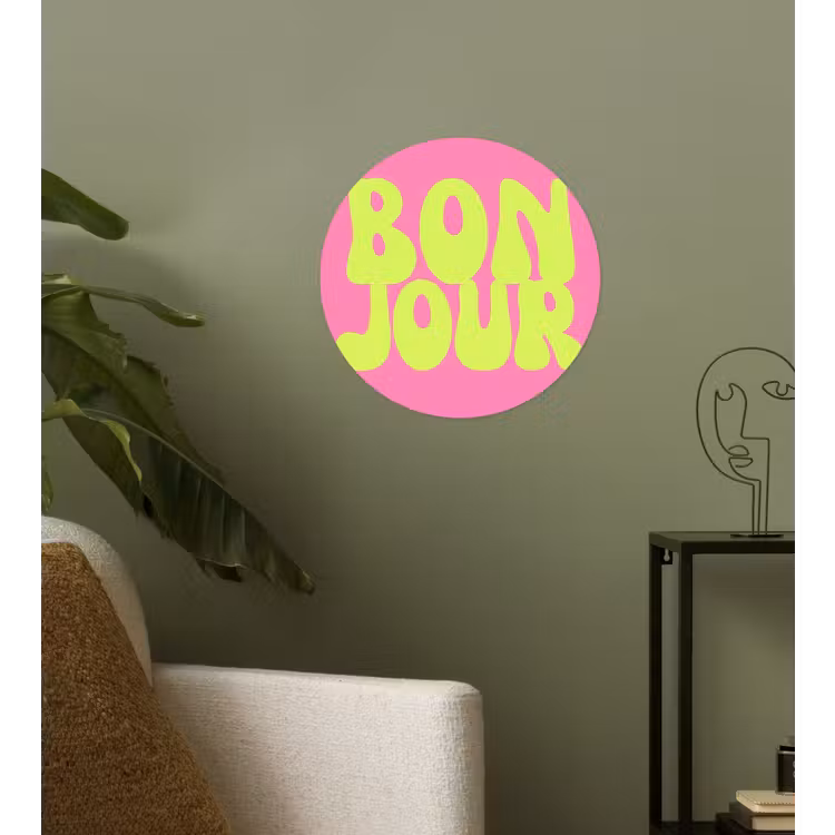 Bonjour - Roze - Fel groen Wandcirkel behangsticker klein -sfeer2